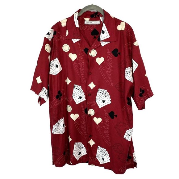 Monte Carlo Other - Monte Carlo Poker Cards Casino Mens Shirt M 38 - 40 Button Down Dice Hearts